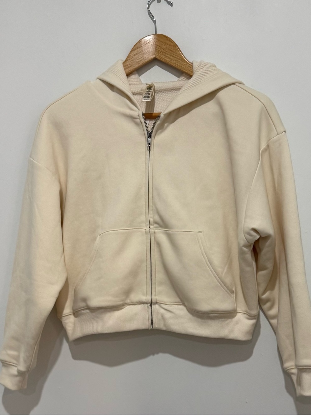 SKIMS Cream Waffle Lined Zip Up Cropped Hoodie Sweatshirt Size M